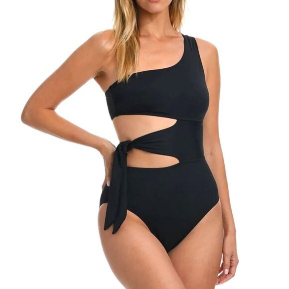 La Blanca 'Mio' One-Shoulder Cut-Out One-Piece Swimsuit, Black - Picture 1 of 2